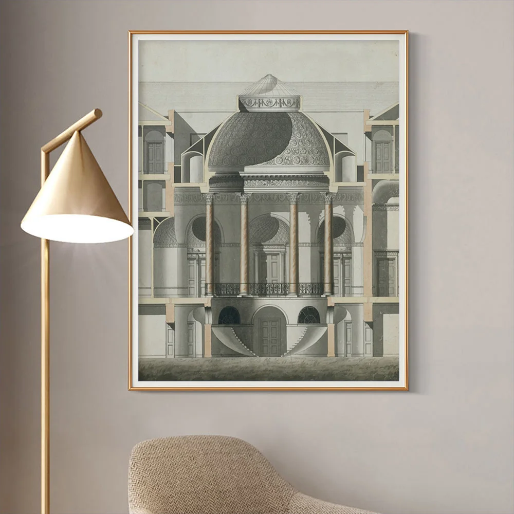 

James Paine Art Print Poster The Staircase Hall At Wardour Castle Wall Stickers Design Canvas Painting Decor