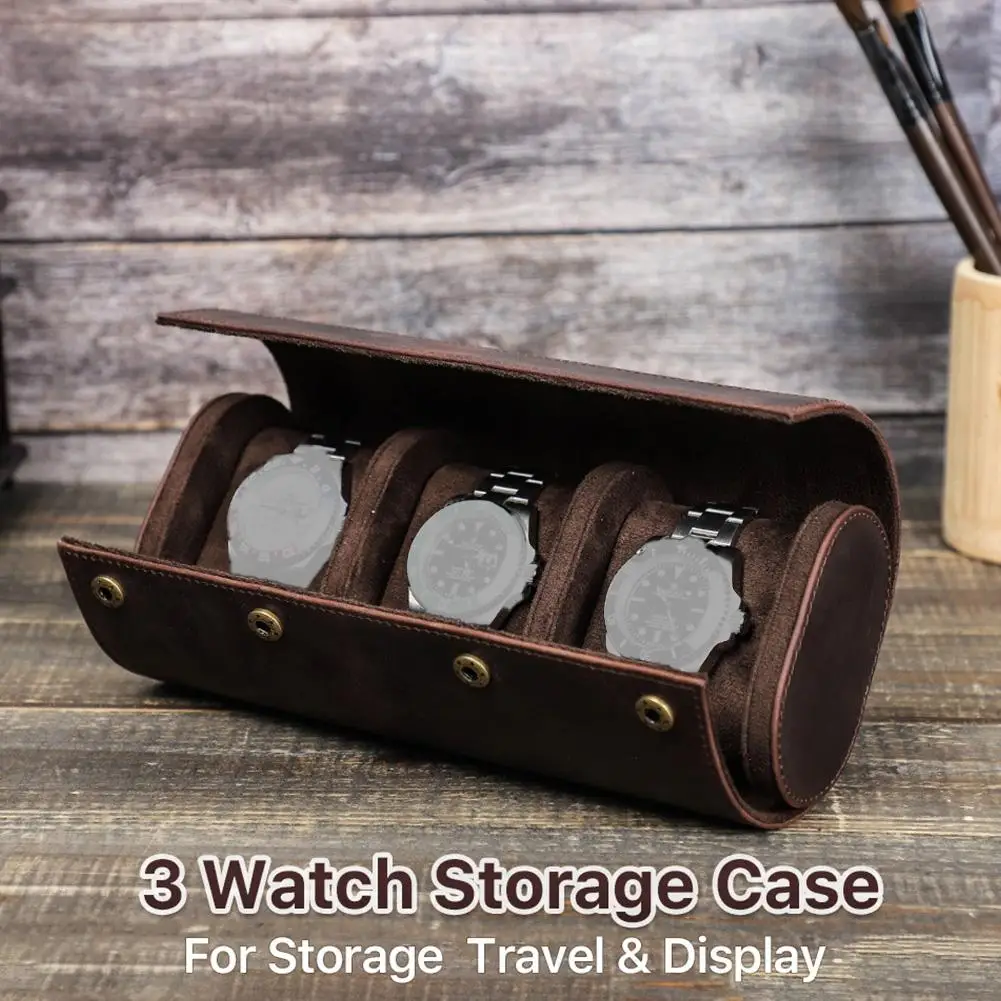 

Портативные кожаные часы для путешествий, дорожные часы в рулонах и кожаные часы, витрины для 3 часов, органайзер для хранения часов Q8Z4