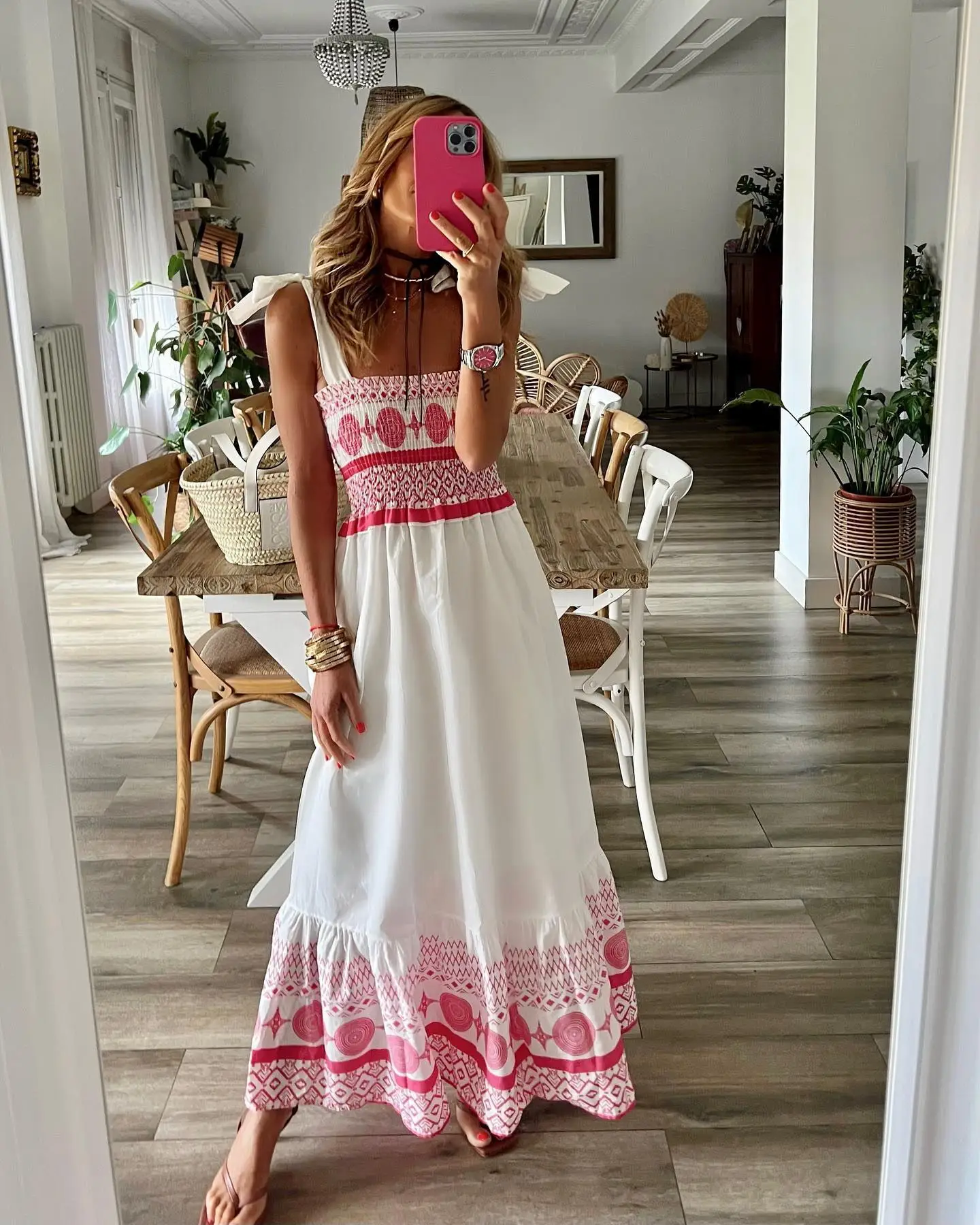 

Sexy Boho Women Dress Long A-line Sleeveless Women's Beach Strap Long Dresses Fashion Maxi Vestido 2023 Lady Summer New Party