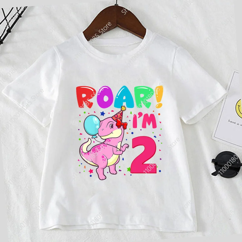 Милая рубашка с принтом динозавра Детская футболка на день рождения для девочек