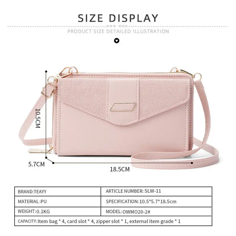 Simple Versatile Multi Card Double Layer Zipper Single Shoulder Crossbody Women'S Bag Pu Leather Wallet Mobile Phone Handbag