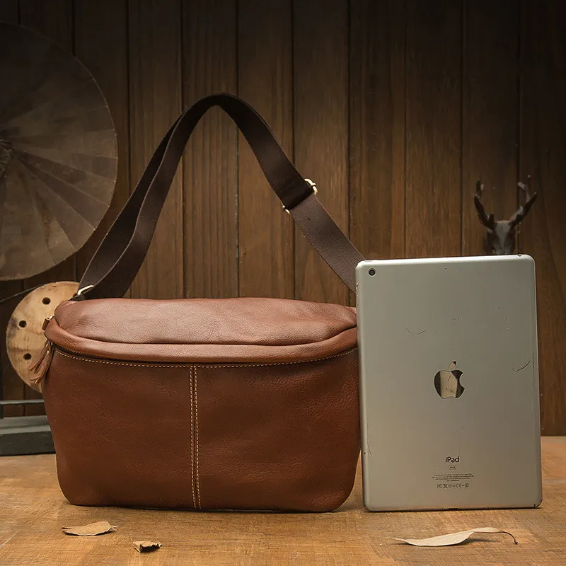 First layer cowhide large-capacity men's chest bag fashion simple high-quality genuine leather sport shoulder crossbody bags
