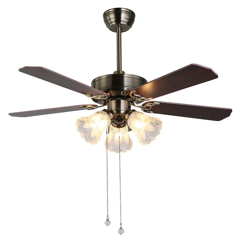 

American Four Leaved Sand Steel Ceiling Fans Europe Modern Indoor Lighting Parlor Study Dining Room Light Fixtures AC 90-260V