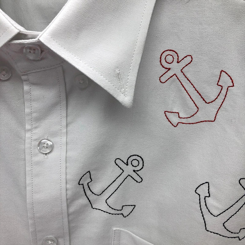 TB THOM Men's Shirt Clothing Solid White Top Fashion Brand Anchor Embroidery Slim Casual Fine Cotton Long Sleeve Women's Shirts
