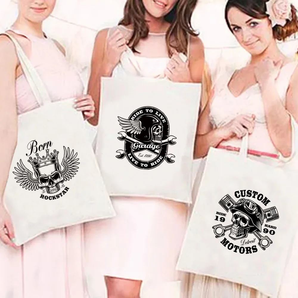 

Shopping Bag Casual Tote Bag Canvas Shoulder Bag Women Shopper HandBag Harajuku Fashion Skull Print Cloth Bags Reusable HandBags