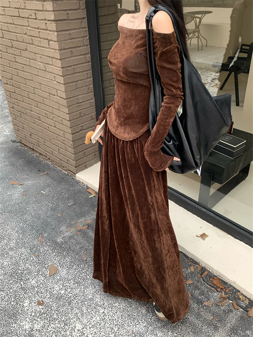 Женский облегающий бархатный костюм PLAMTEE элегантные винтажные Осенние футболки