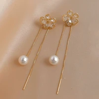 sweet flower tassel dangle earrings for women delicate%c2%a0simple temperament cubic zirconia earrings korean fashion girl jewelry
