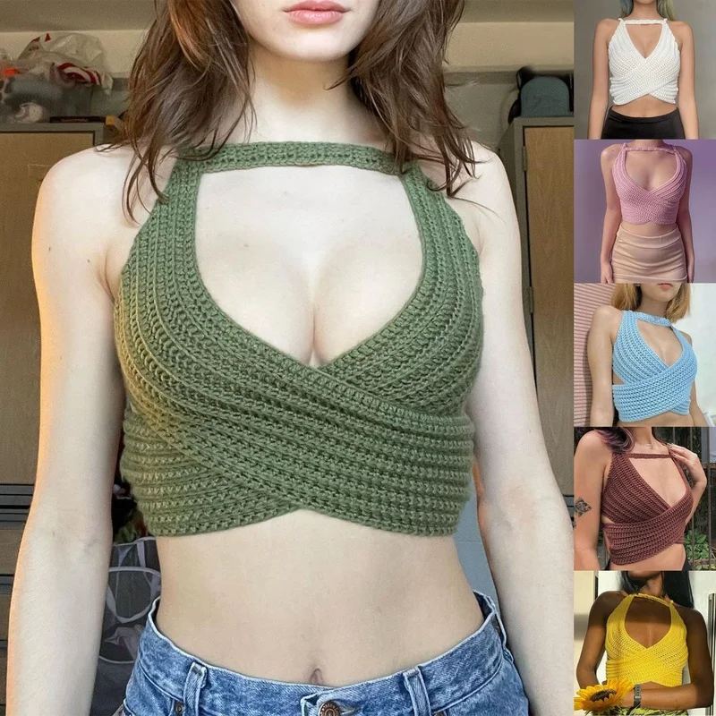 

2022 Spring/Summer New Womens Top Fashion Sexy Wrapped Chest Strap Sweater Tank Top