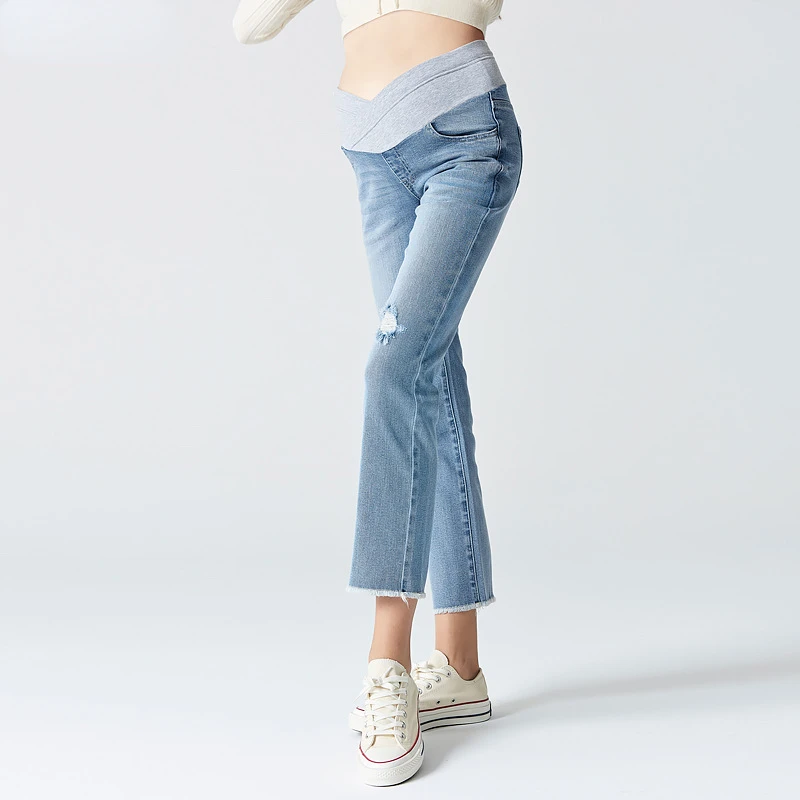 Maternity Jeans Spring Maternity Pants Hot Mom Thin Outer Wear Casual Flared Pants Nine-point Pants