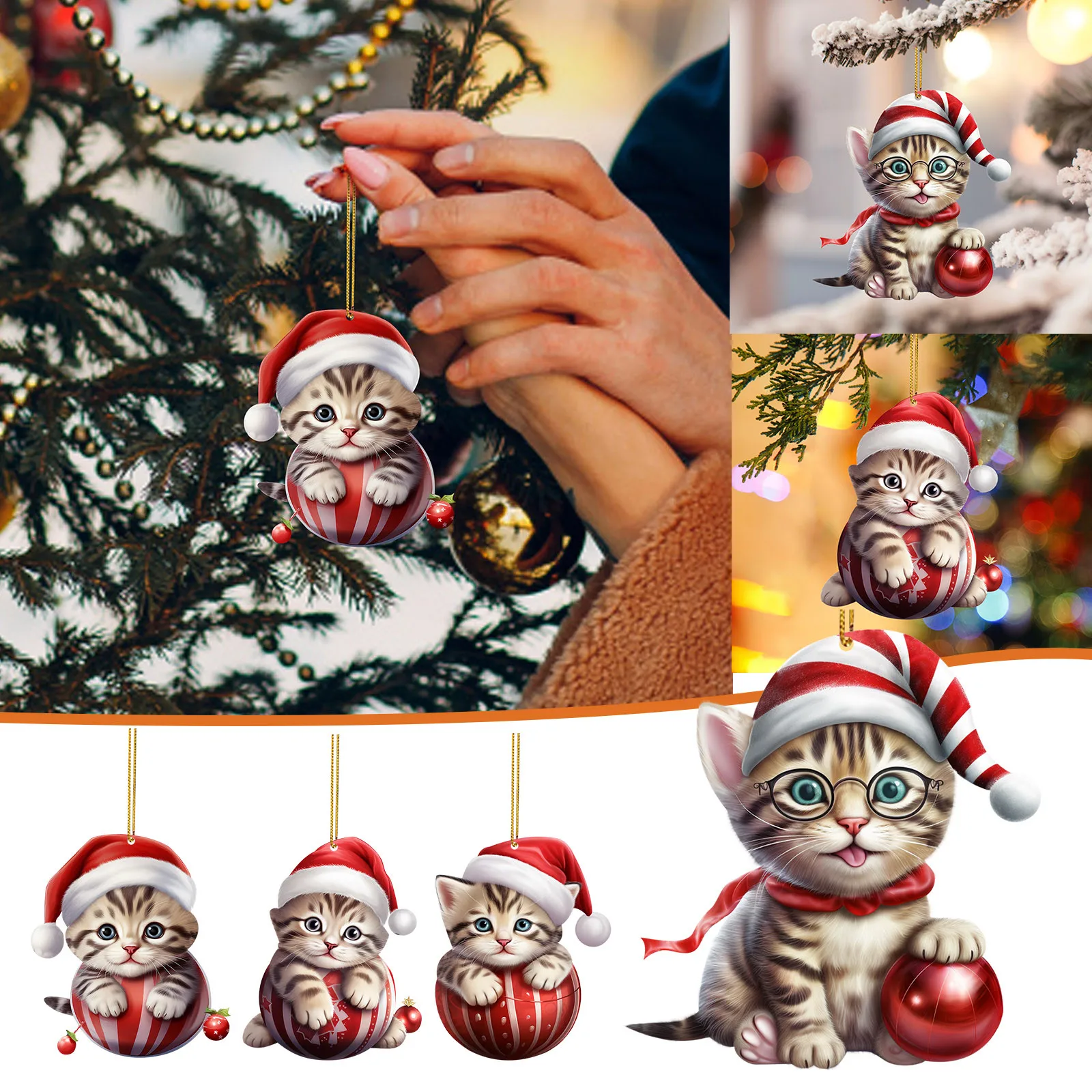 4 шт. 2d Акриловые забавные украшения для ёлки в виде кота