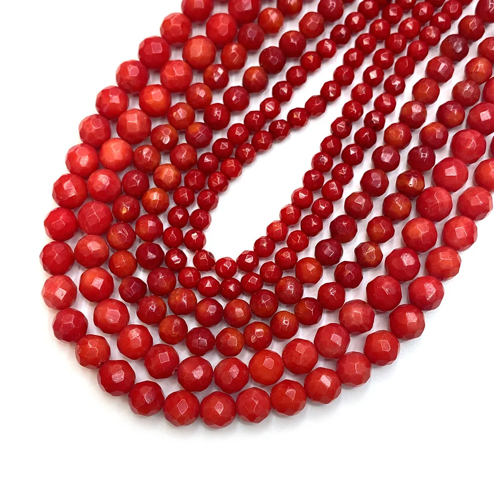 

Faceted Round Imitation Red Coral Semi Precious Loose Beads Jewelry Making DIY Earrings Bracelet Necklace Handmade 4 5 6mm