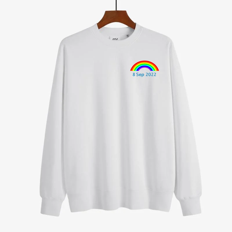 

Custom Anniversary or Other Date Long Sleeve Crew Neck Sweatshirt Funny Small Rainbow Design Personalized Custom Special Date