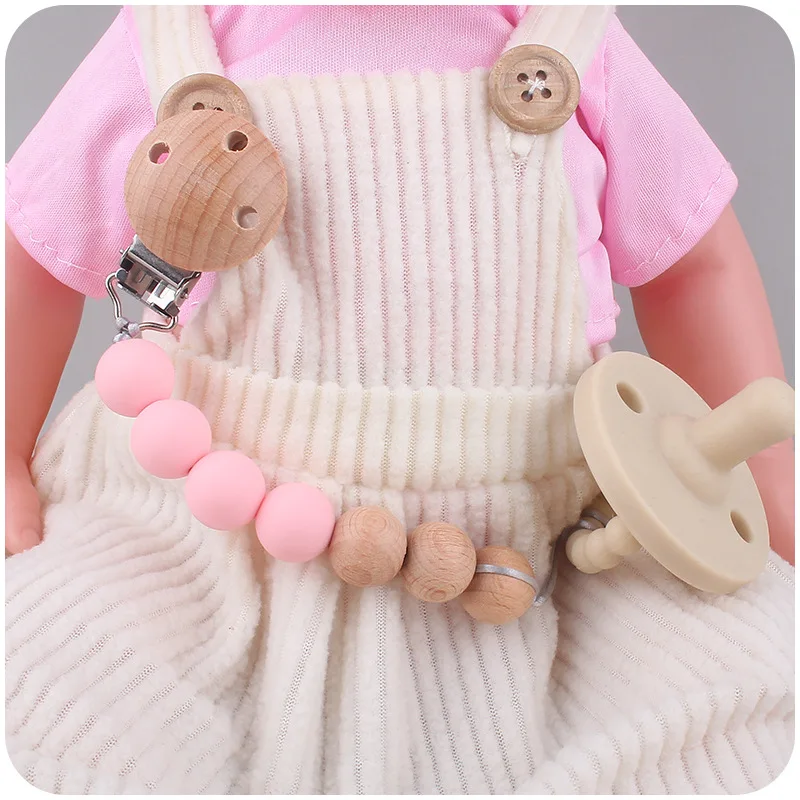 

Beech Wood Chew Beads Pacifier Clips Dummy Chain Holder Cute Soother Chains Baby Teething Toy Baby Chew Multicolor