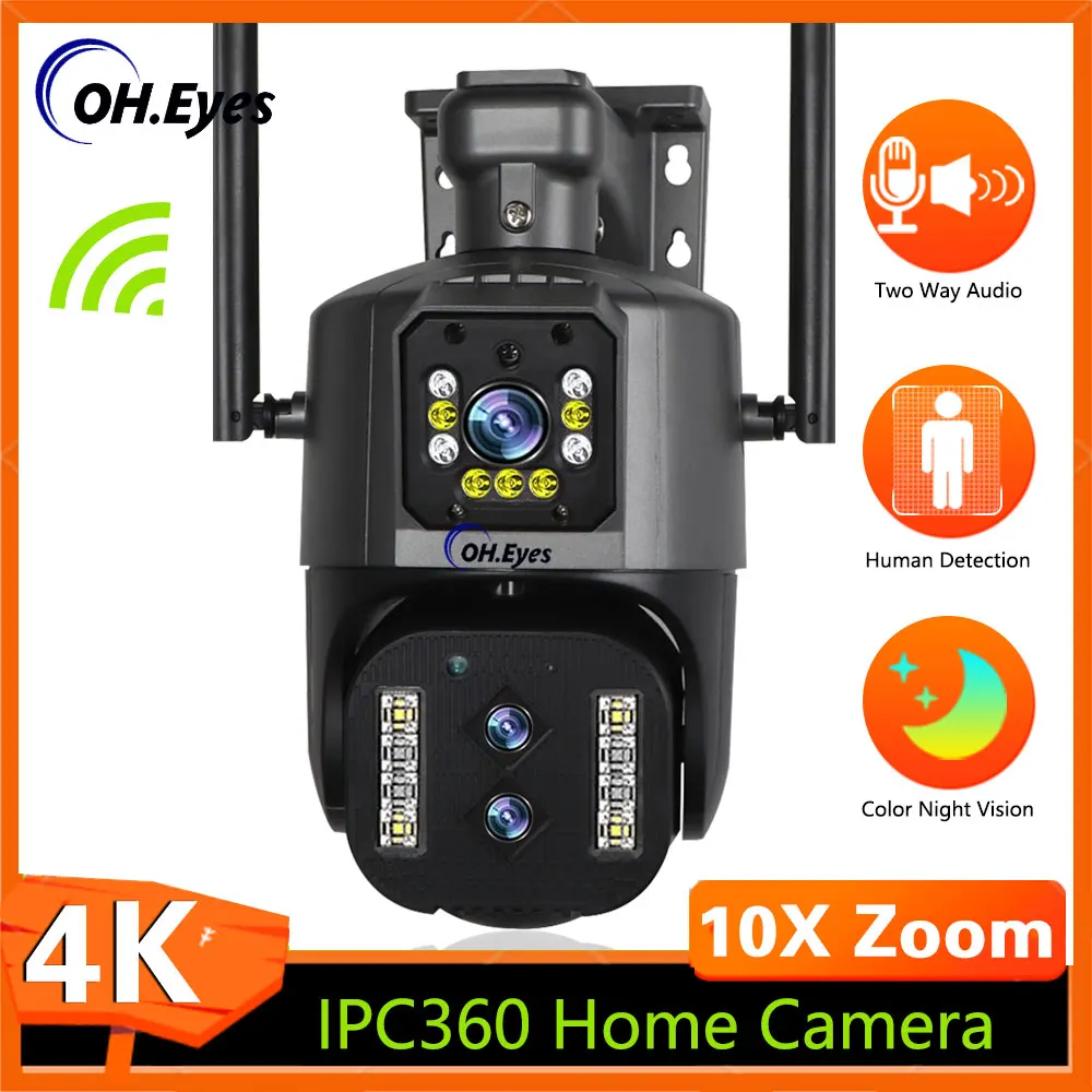 

8MP 4K IP Camera Outdoor WiFi PTZ Three Lens Dual Screens 10X Optical Zoom Auto Tracking Waterproof Security CCTV IP CCCam