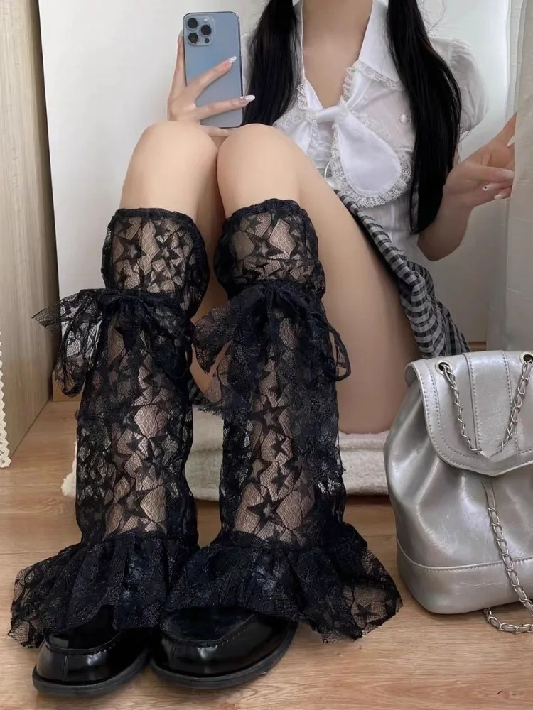 Женские кружевные гетры в стиле Харадзюку с принтом студенческие Летние