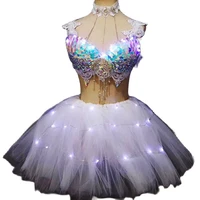 shining light string decoration mirror sequins two piece suit appliques embroidery ladies dance costume rhinestones chain