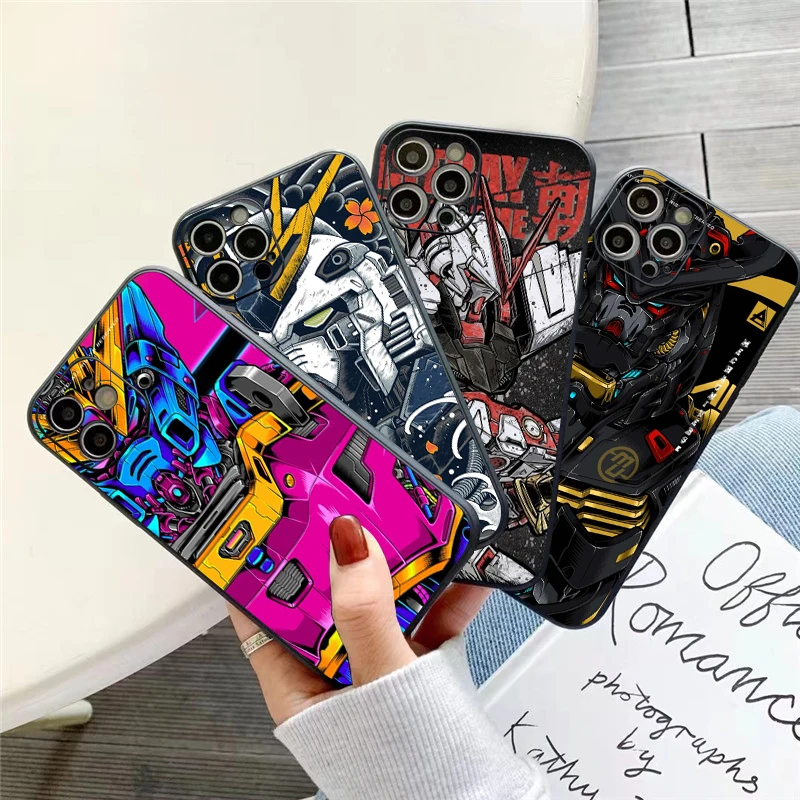 

GUNDAM Cool Phone Case For iPhone 11 13 12 Pro Max 12 13 Mini X XS XR MAX SE 6 7 8 Plus Black Back Carcasa Liquid Silicon