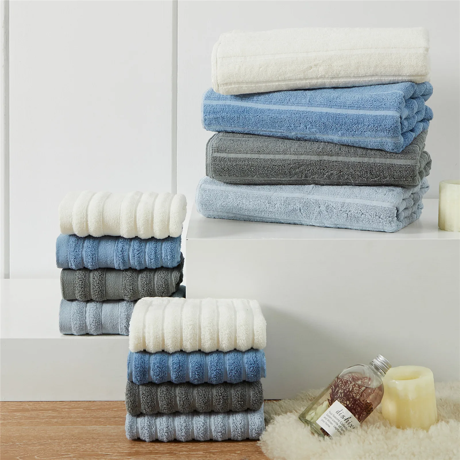 100 cotton bath towels set highly absorbent bathroom towels for adults soft bath towels solid color hand towels washcloths free global shipping