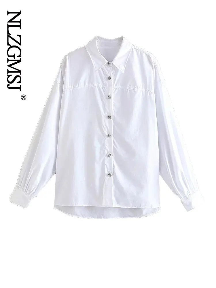 

Nlzgmsj ZBZA 2022 Women Shirts White Office Lady Workwear Female Brand Designer Spliced Long Sleeve Lapel Loose Tops 202203