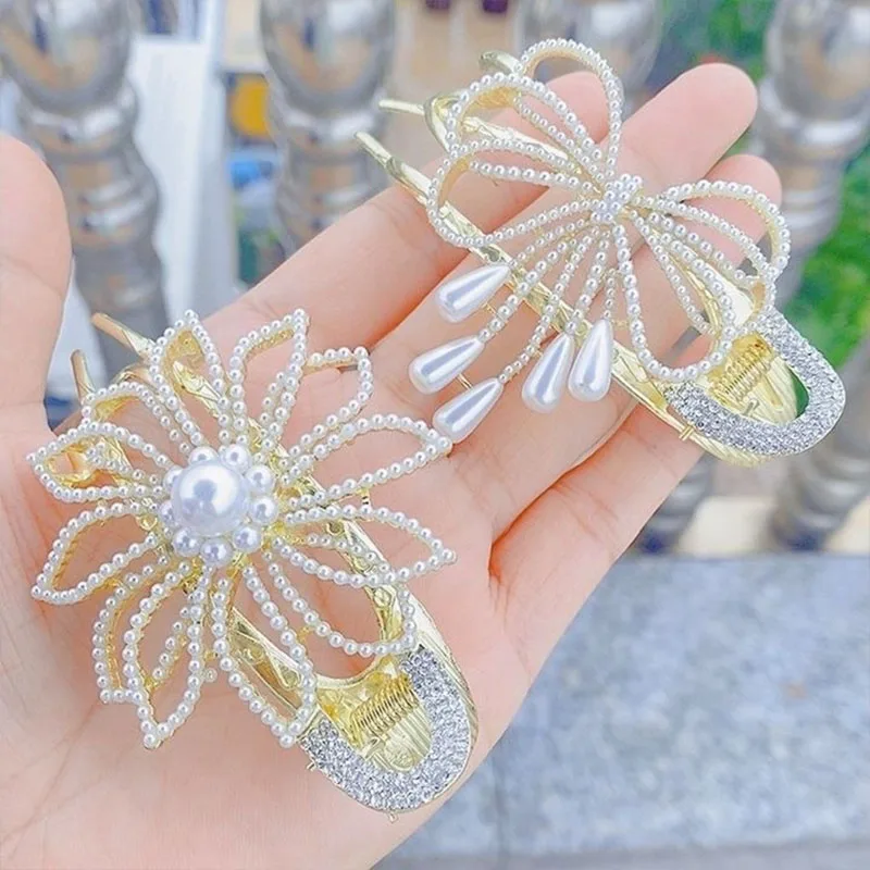 

2022The New Women Vintage Elegant duckbill clip Pearls Claws Hair Clips Hairstyle Makeup Headband Hairpin Hair Accessories