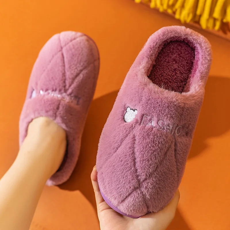Women Home Cotton Fluffy Plush Anti-slip Slippers Indoor Autumn Male Couple Pantuflas Shoes Chaussons Zapatillas Casa Mujer