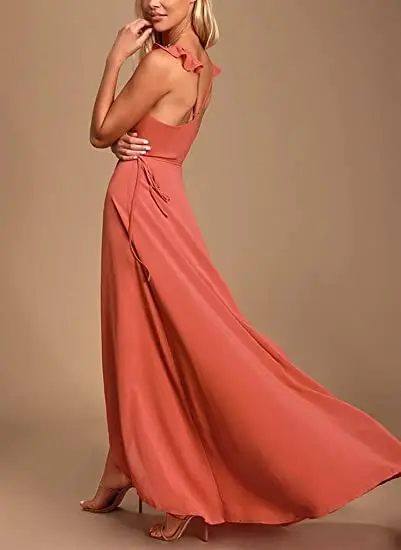 

Women's High Low Split V-Neck Bridesmaid Dresses Chiffon Long Evening Gowns