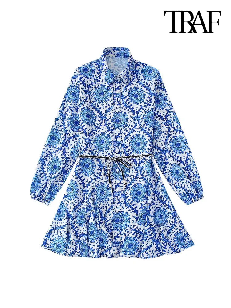 

Платье-мини с поясом и рюшами, на пуговицах