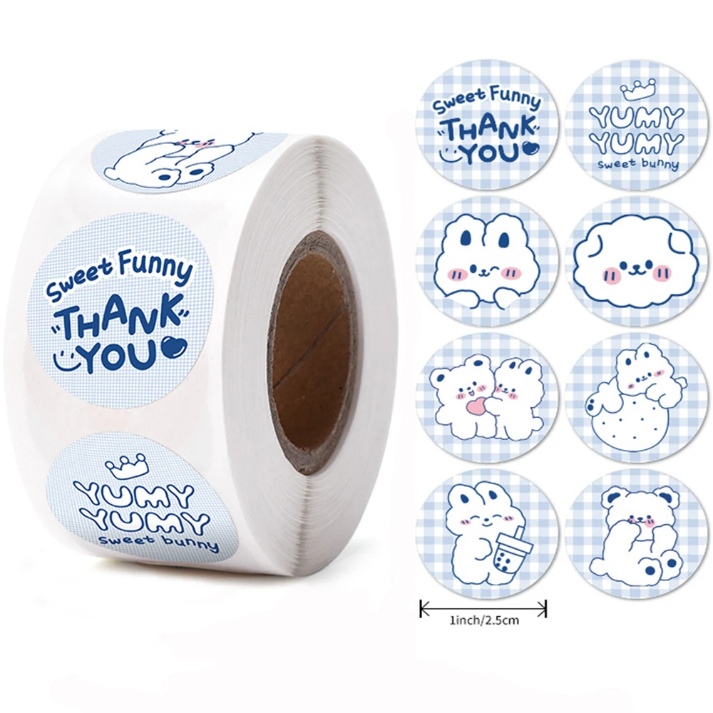 

100-500pcs Cute Bear Thank You Sticker 1inch Envelope Sealing Labels Sticker for Children Gift Packaging Decorative Stickers Tag