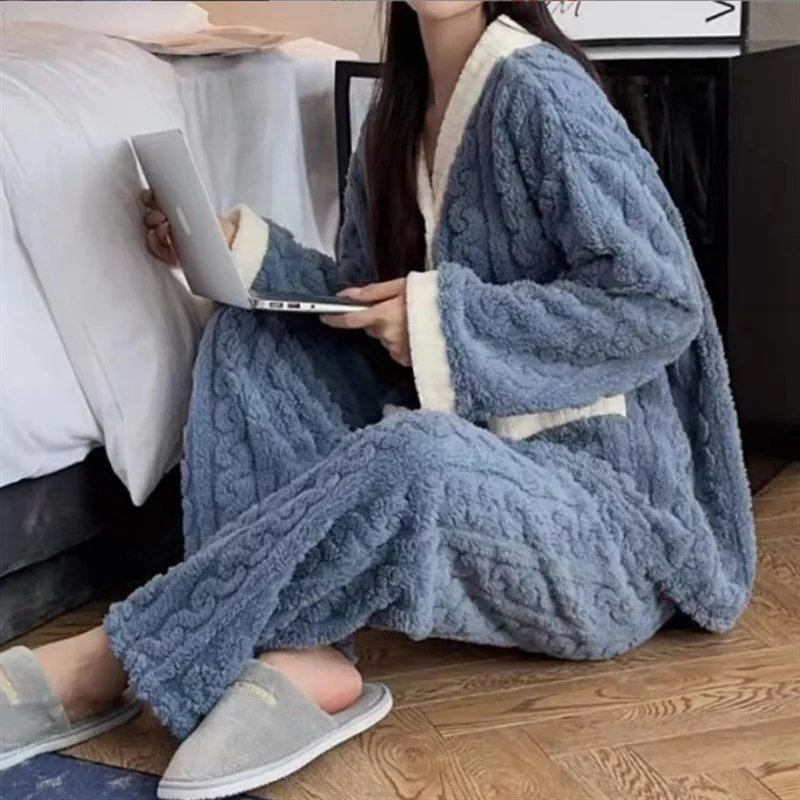 2 шт./компл. пижамы женские толстые хлопковые флисовые кардиганы из кораллового