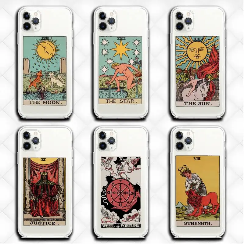 

Tarot Card Print Phone Case Clear for iphone 13 12 11 Pro max mini XS 8 7 Plus X SE 2020 XR cover