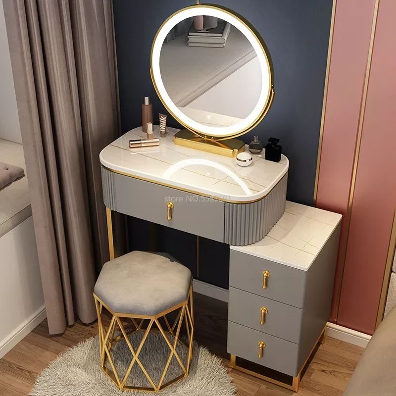 

A Set Makeup Dressing Table with Mirror Dressers Furniture Bedroom Bedside Storage Cabinet Integrated Minimalist Makeup Vanity