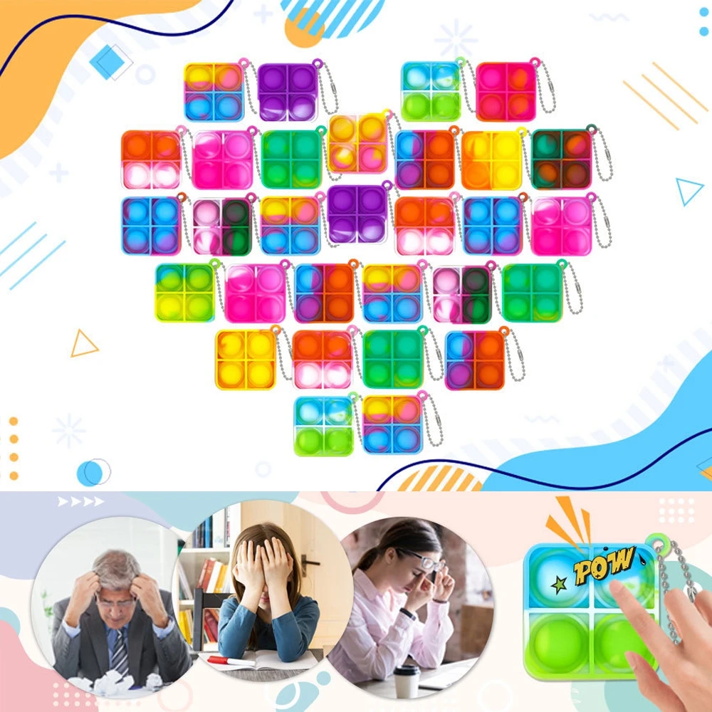 

12/48/75PCS Mini Pop Keychain Fidget Sensory Toys Push Pop Bubble Fidget Toys Party Favors for Kids Stress Reliever Anti-Anxiety