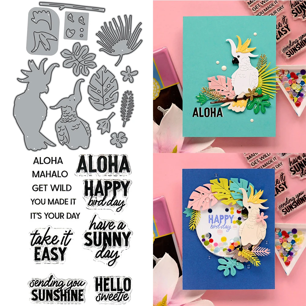 

Happy Bird add-on Cutting Dies Hawaiian Words ALOHA MAHALO English Wishes Phrase Clear Stamps Stencil for DIY Crafting Making