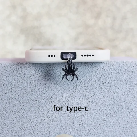 Серебряный трюк-паук, черный и антикварный телефон, пылезащитная заглушка, аксессуары, декоративное украшение для iPhone Type-C, интерфейс зарядного порта