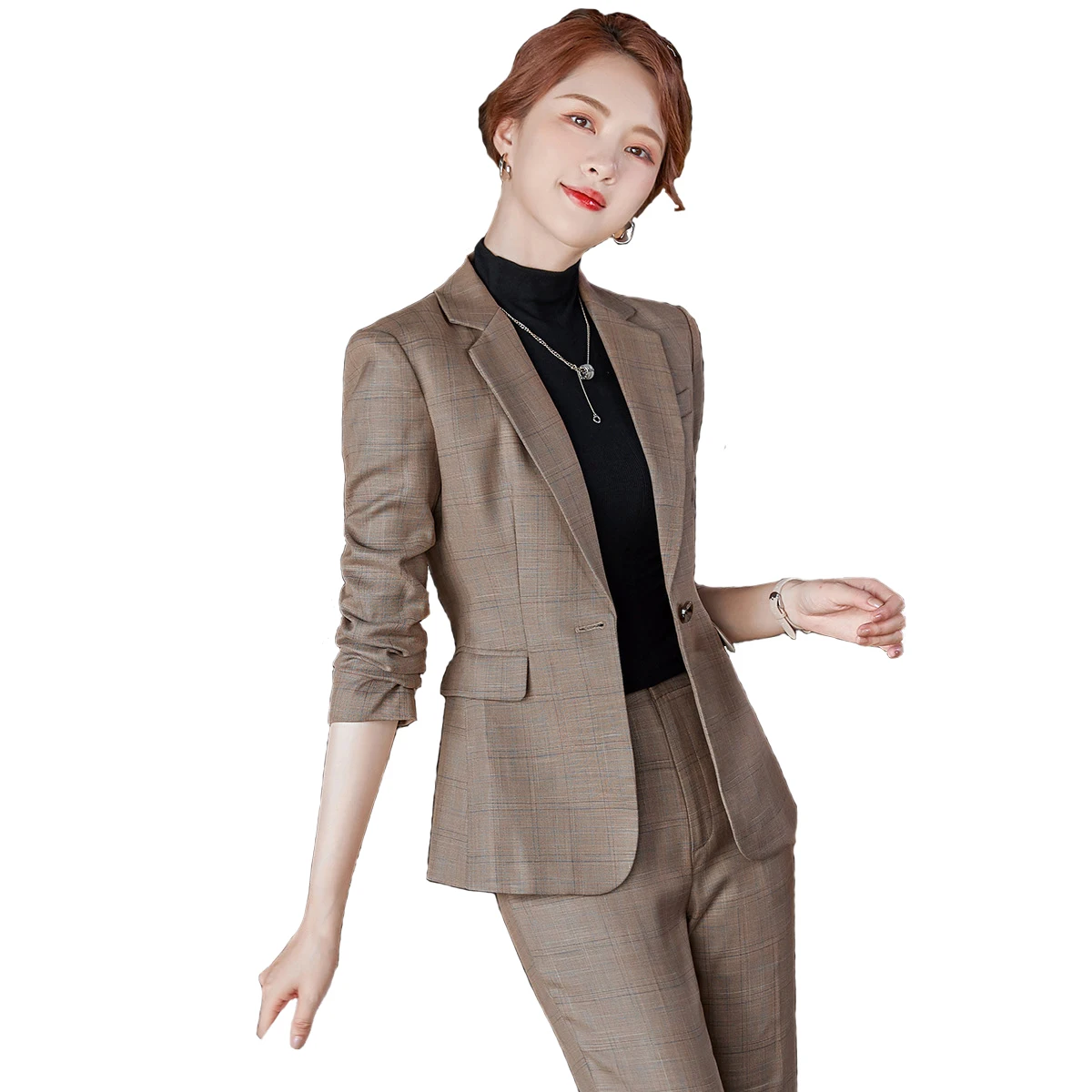 High Quality Plaid Suit Trousers Two-piece Suit 2022 New Fashion Temperament Formal Jacket Casual Office Professional Wear