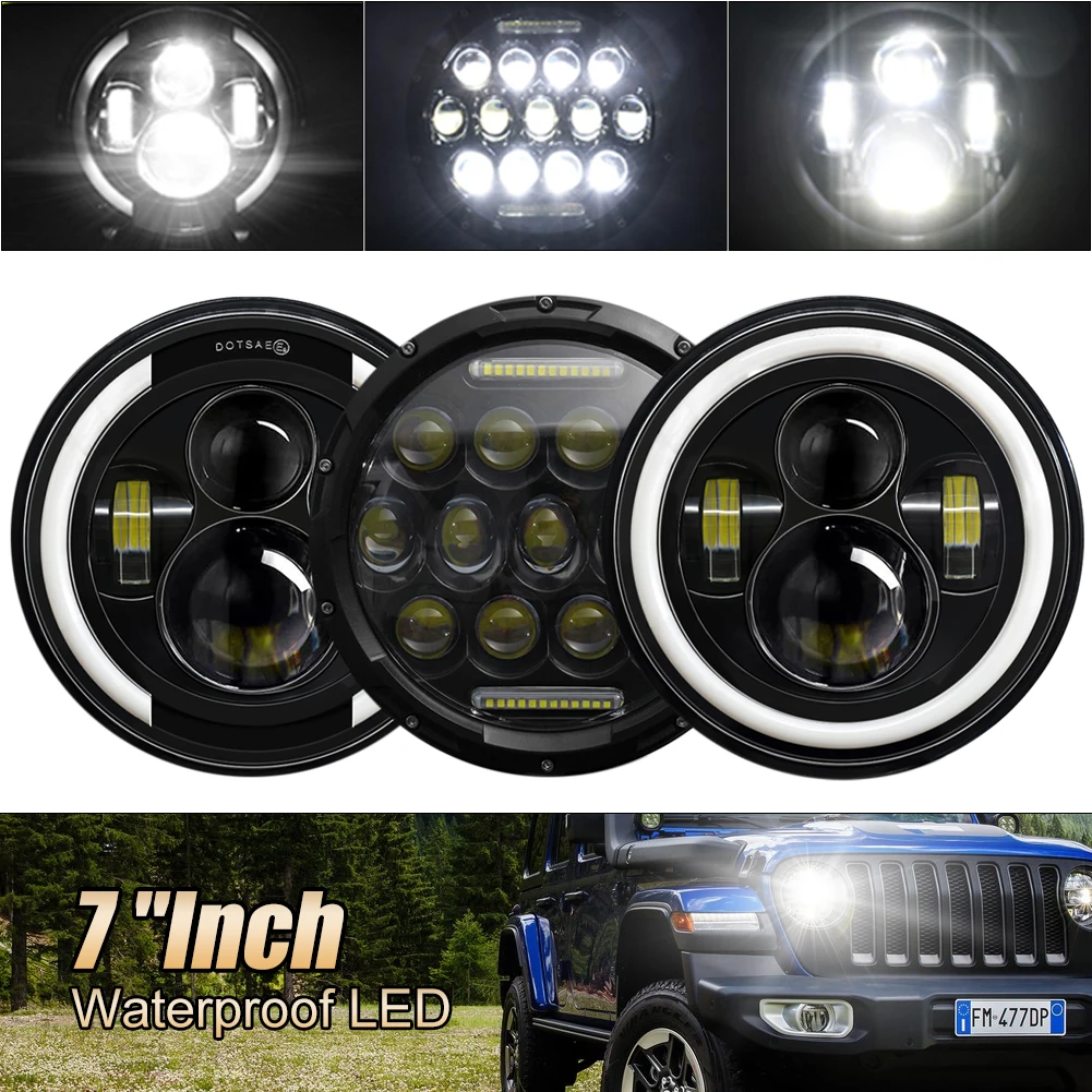 

7 inch LED Headlight Angel Eye White DRL High Low Beam with Amber Turn Signal CREE LED Waterproof for Motorcycle Headlamp SUV