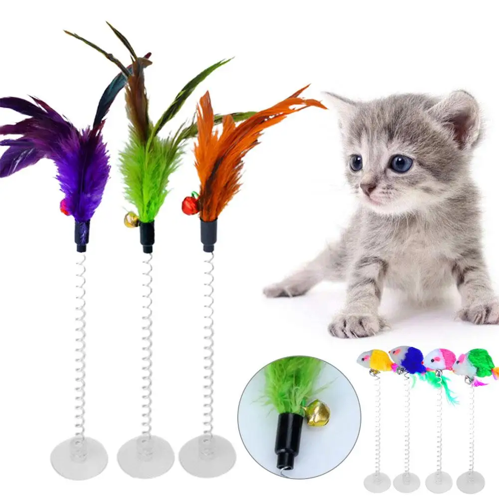

Spring Cat Toy Funny Suction Cup Spring Mouse Feather Pet Wand Interactive Toy Cat Pet Random Cat Feather Supplies Color To O0I2
