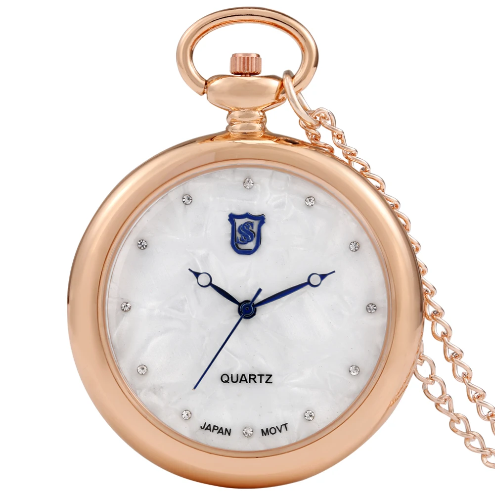 

High Sense Rose Gold Neutral Pocket Watch Glazed Dry Flower Bottom with Diamond Shell Transparent White Quartz Movement Watches