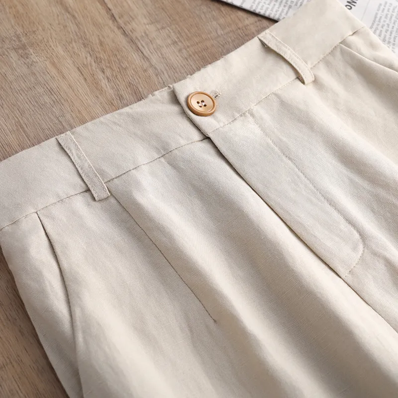 Брюки женские хлопковые с широкими штанинами повседневные свободные прямые