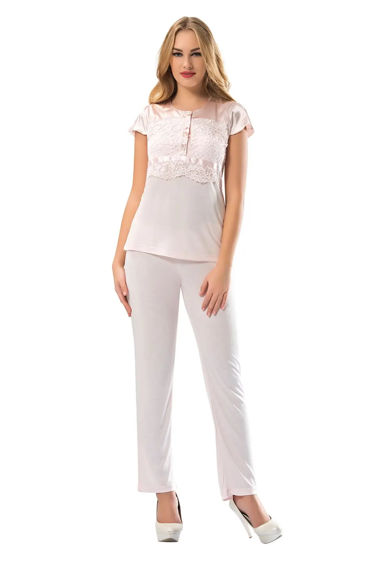 

Combed cotton Pajamas Suit women's home clothing short sleeve casual cut two piece elegant set