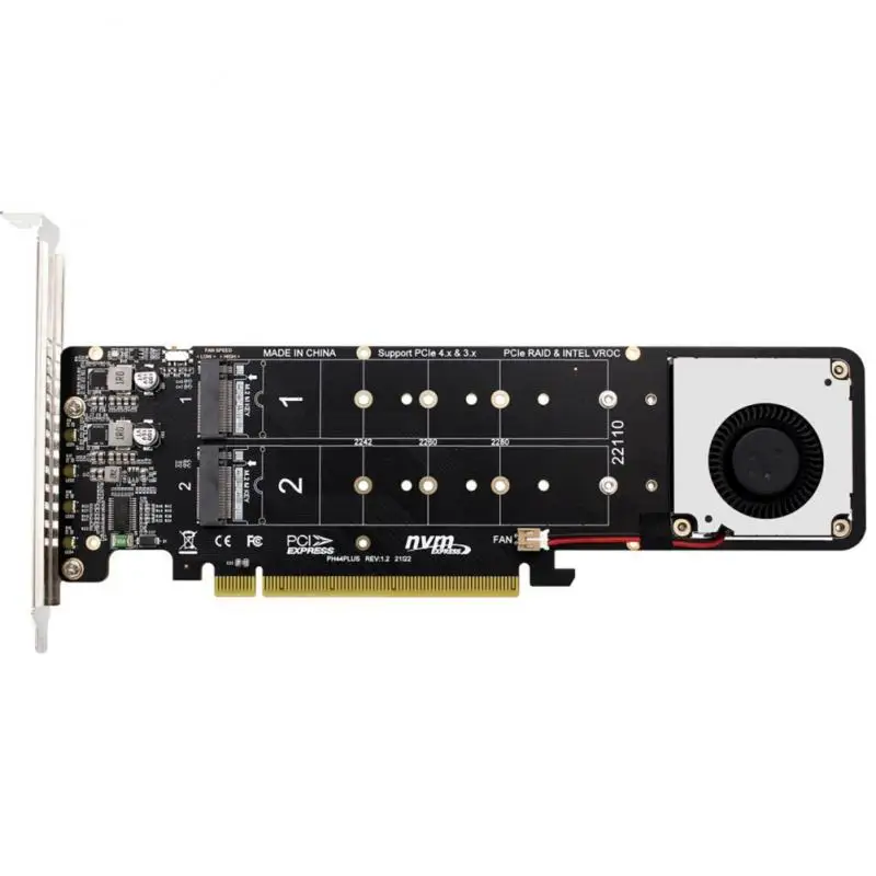

2022 Newest Double-sided 4-disk NVME Raid PCI-E X16 Split Card PCI—E X16 To M.2 M-key NVME X4SSD RAID Expansion Card Adapter