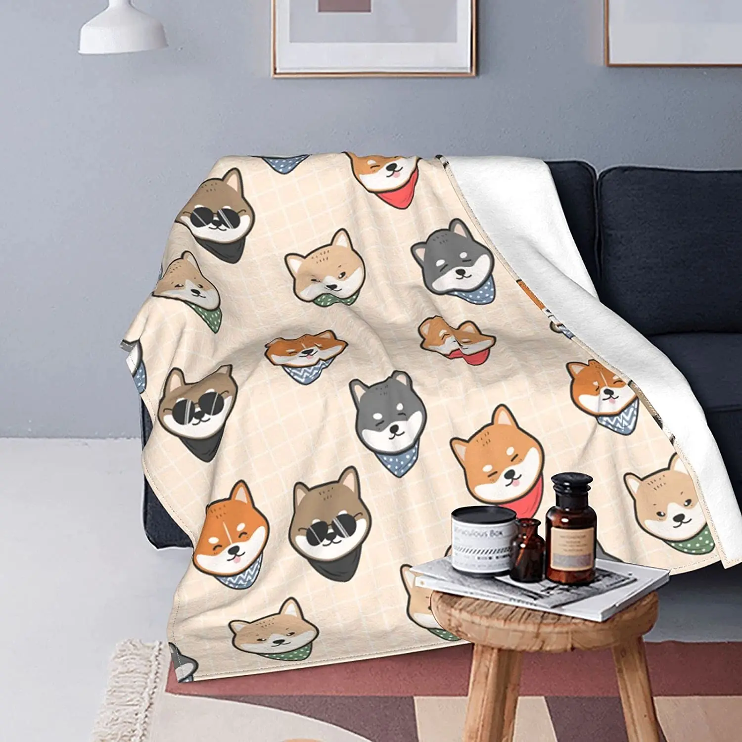 

3D Printed Cute Shiba Inu Japanese Dog Soft Blanket Lightweight Flannel Fleece Blanket for Sofa Bed Travel Camping All Seasons