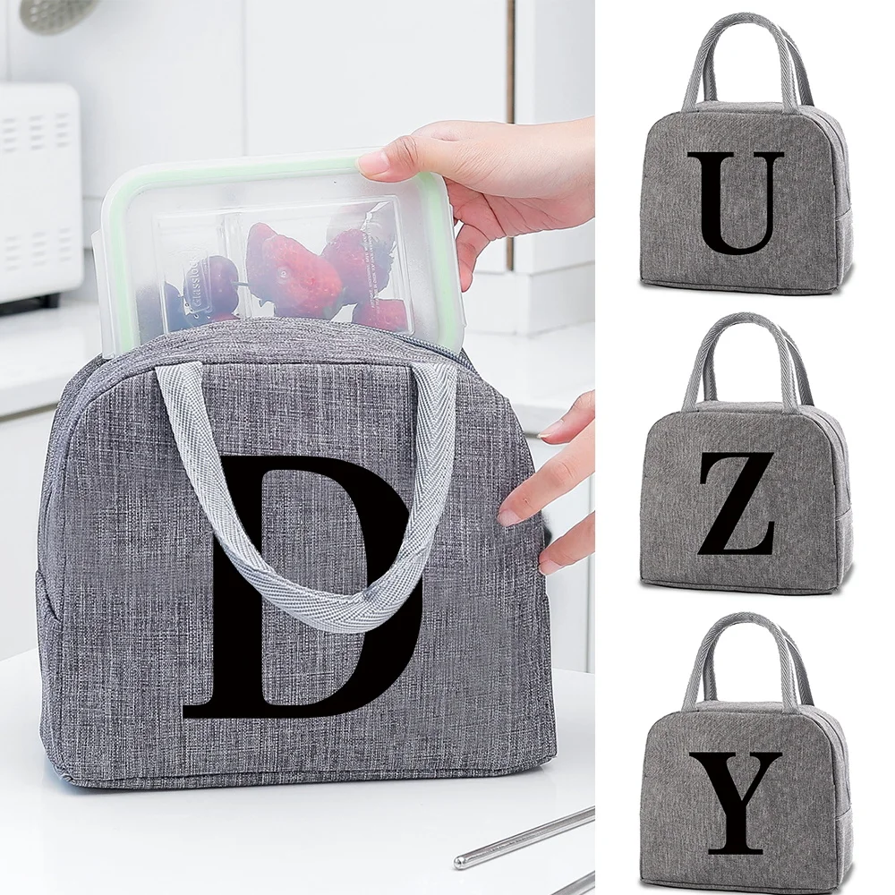 

Child Insulated Lunch Dinner Bag Handbags Travel Picnic Cooler Thermal Bags 26 Letters Tote Bento Packed Lunchbox Food Organizer