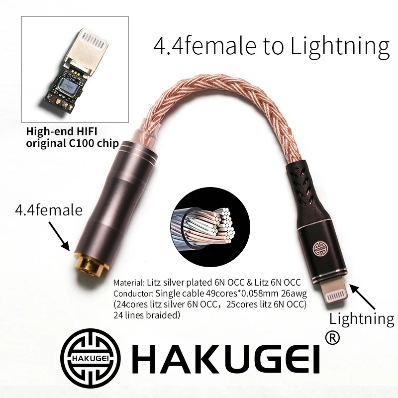 

HAKUGEI Frey DAC Cable Adapter & cable convert. hifi Light-ning To 3.5mm Female. TYPE C To 4.4mm female TYPE C to 2.5 female