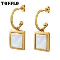 tofflo stainless steel jewelry square white seashell pendant earrings womens fashion earrings bsf069