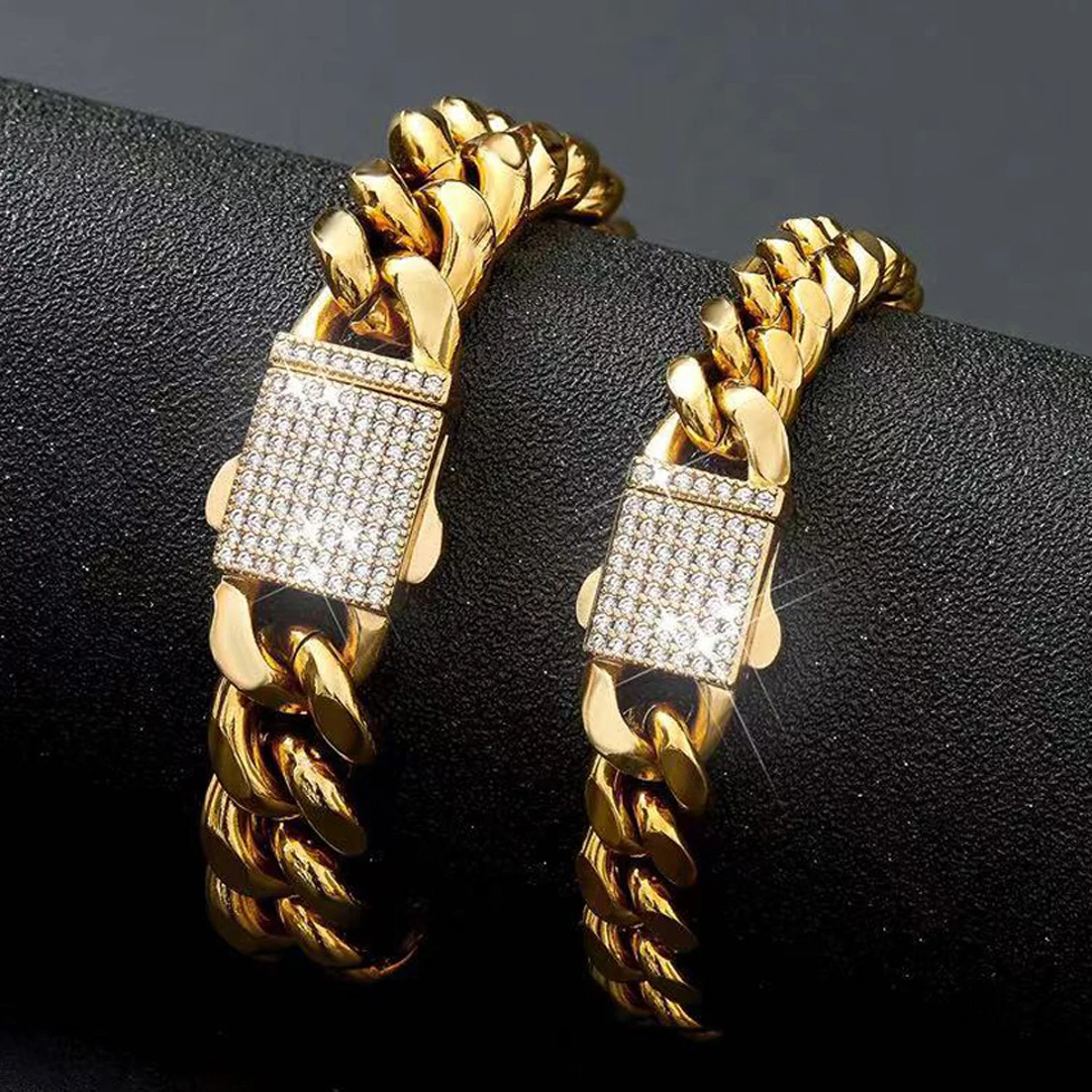

6/8/10/12/14mm Wide Stainless Steel Women Men's Gold Color Curb Cuban Link Chain Miami Bracelet Bangle Jewelry
