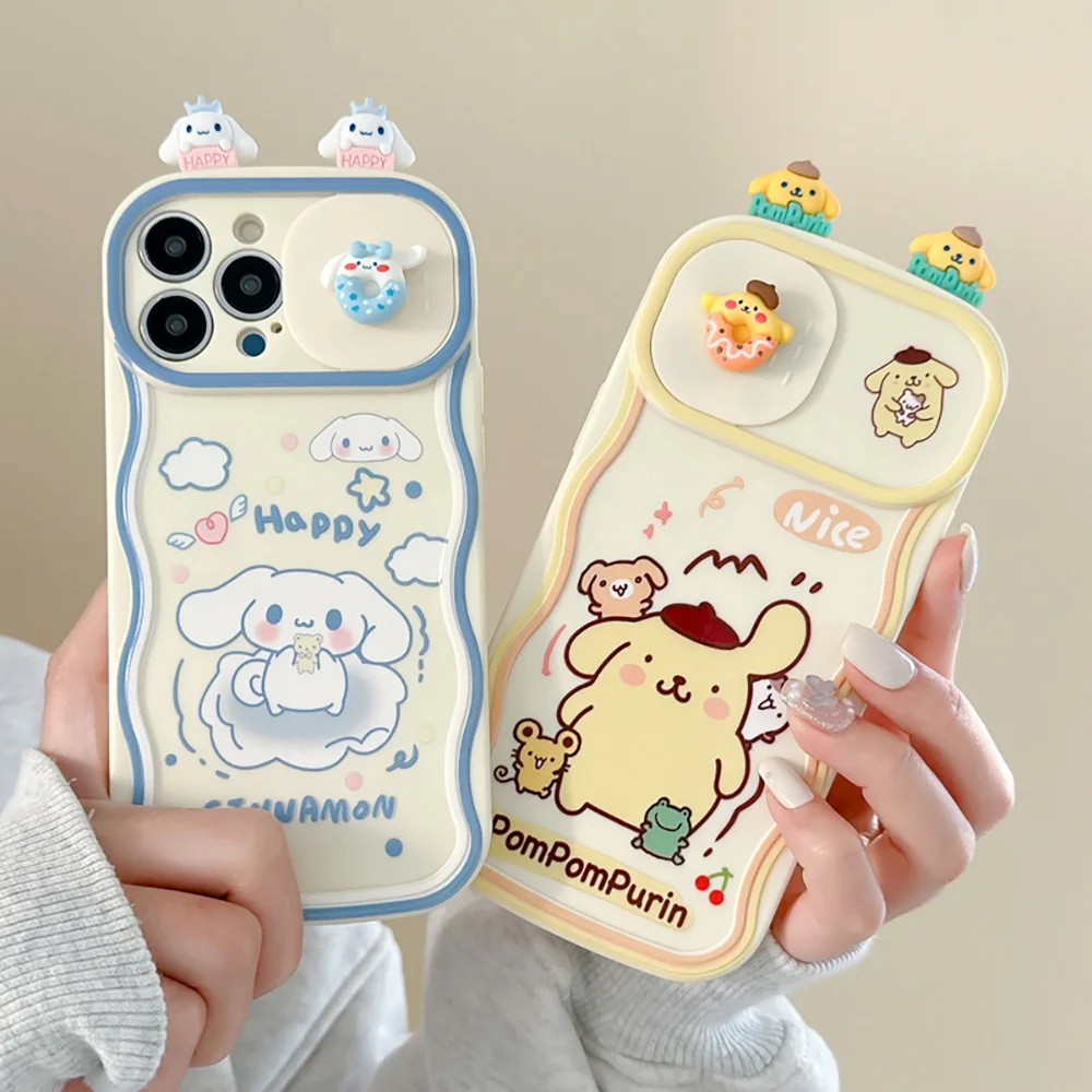 

Sanrio Cinnamoroll Pom Pom Purin with Sliding Window Phone Case for IPhone 14 13 12 11 Pro Max 14Pro Couple Anti-drop Back Cover