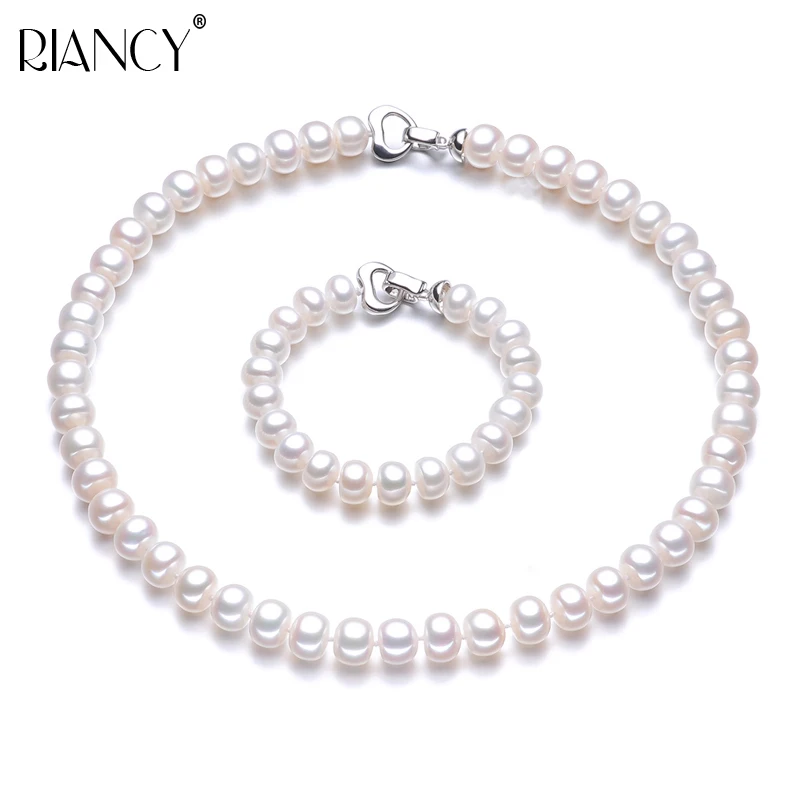 Браслет и ожерелье из натурального пресноводного жемчуга серебро 925 пробы