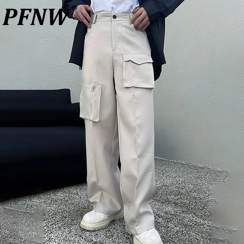 

PFNW Spring Summer Men's Safari Style Darkwear Straight Pants Tide Cool Personality Sports Baggy Chic Wide Leg Trousers 12A9345
