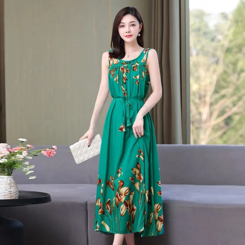 Женское платье среднего возраста 2022 летние повседневные пляжные длинные платья